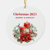 ポインセチア花付きキャンドルセンターピース セラミックオーナメント (正面)