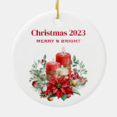 ポインセチア花付きキャンドルセンターピース セラミックオーナメント (裏面)