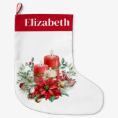 ポインセチア花付きキャンドルセンターピース ラージクリスマスストッキング (正面)