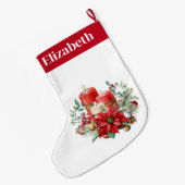 ポインセチア花付きキャンドルセンターピース ラージクリスマスストッキング (裏面 (吊り時))