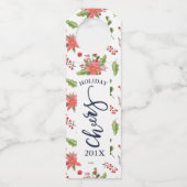 ポインセチア花束パターンモダンタイポグラフィ ボトルネックタグ (正面)