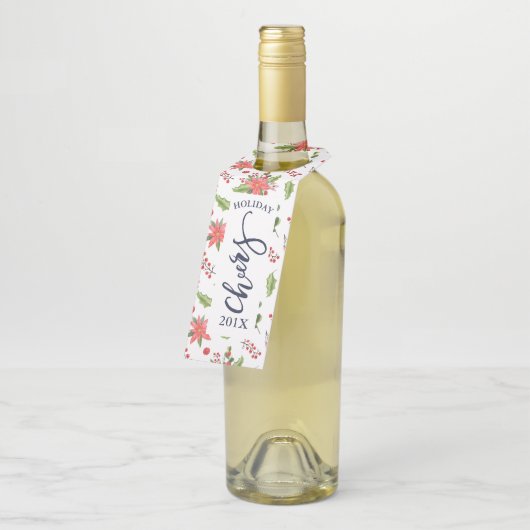 ポインセチア花束パターンモダンタイポグラフィ ボトルネックタグ (アングル)