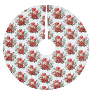 ポインセチア花柄キャンドルセンターピース ブラッシュドポリエステルツリースカート