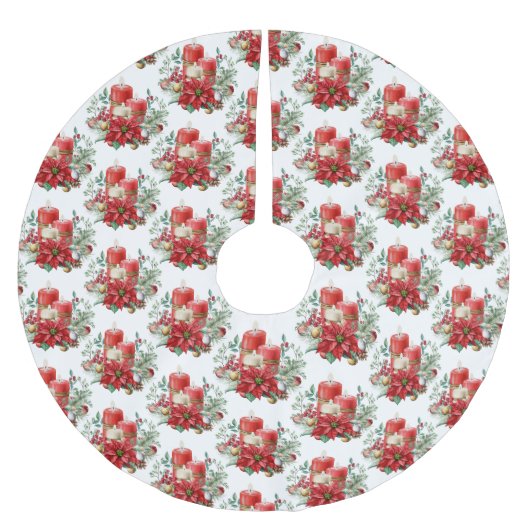 ポインセチア花柄キャンドルセンターピース ブラッシュドポリエステルツリースカート (正面)