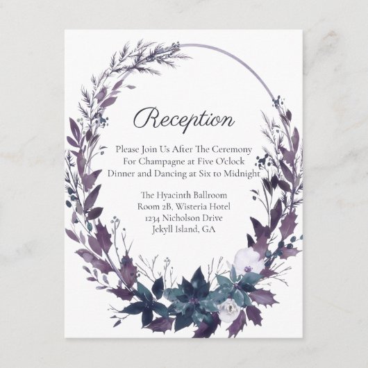 ポインセチア花模様ウェディングレセプション | Moody Blue エンクロージャーカード (正面)