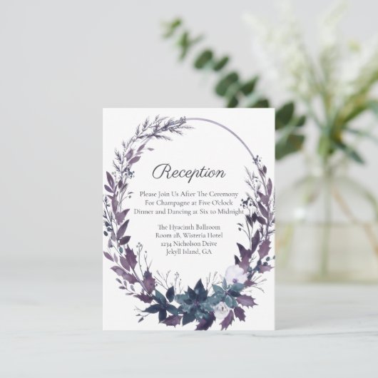 ポインセチア花模様ウェディングレセプション | Moody Blue エンクロージャーカード (スタンド正面)