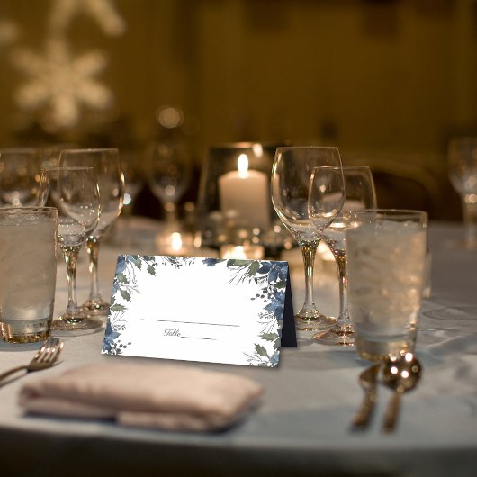 ポインセチア花模様結婚ズ |ネイビーブルー プレイスカード