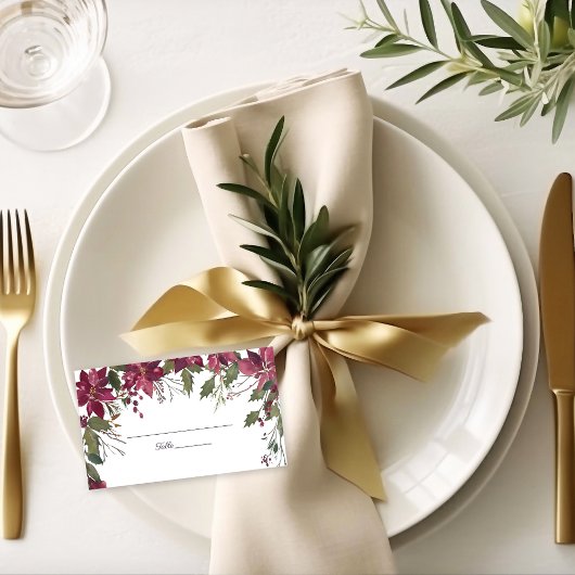 ポインセチア花模様結婚ズ |緋色 プレイスカード