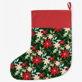 ポインセチア花葉と休日 ラージクリスマスストッキング (裏面)