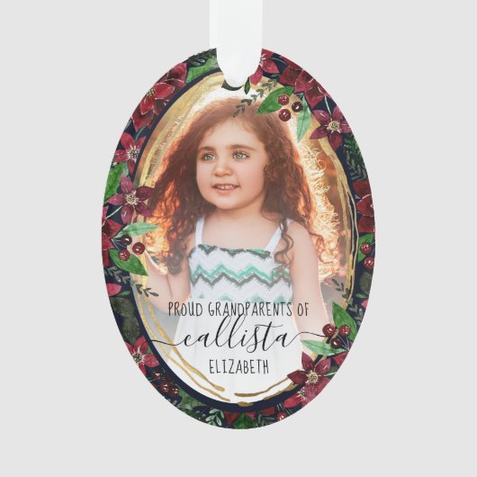 ポインセチア花誇りを持った祖父母の写真名 オーナメント (正面)