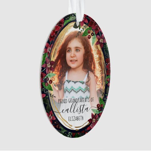ポインセチア花誇りを持った祖父母の写真名 オーナメント (正面)