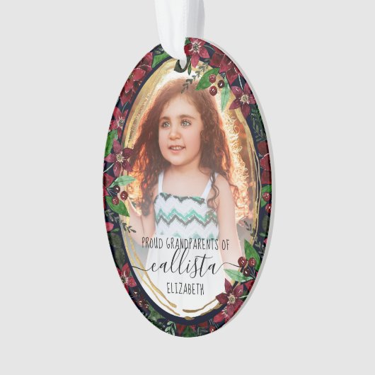 ポインセチア花誇りを持った祖父母の写真名 オーナメント (正面)