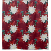 ポインセチア花赤と緑のクリスマスフローラ シャワーカーテン (正面)