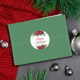 ポインセチア花赤と緑のクリスマスフローラ ラウンドシール