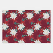 ポインセチア花赤と緑のクリスマスフローラ ラッピングペーパーシート (正面3)