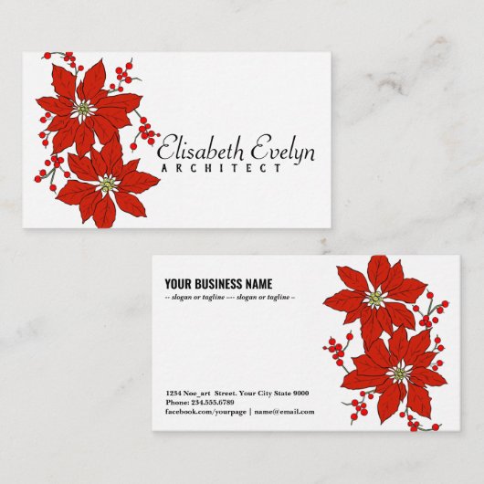 ポインセチア花 名刺 (正面/裏面)