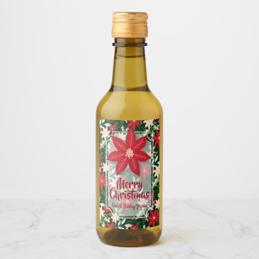 ポインセチア葉フラワーズホリデークリスマスミニ ワインラベル (正面)