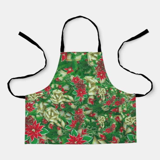 ポインセチア葉モミフローラクリスマス | エプロン (正面)