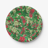ポインセチア葉モミフローラクリスマス | ペーパープレート (正面)