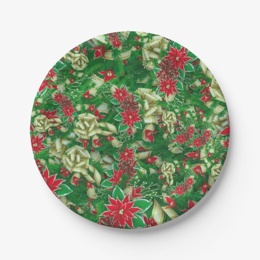 ポインセチア葉モミフローラクリスマス | ペーパープレート (正面)