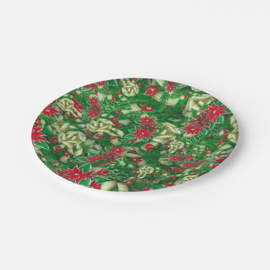ポインセチア葉モミフローラクリスマス | ペーパープレート (アングル)