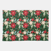 ポインセチア葉花とクリスマス キッチンタオル (横)