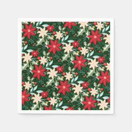 ポインセチア葉花とクリスマス スタンダードカクテルナプキン