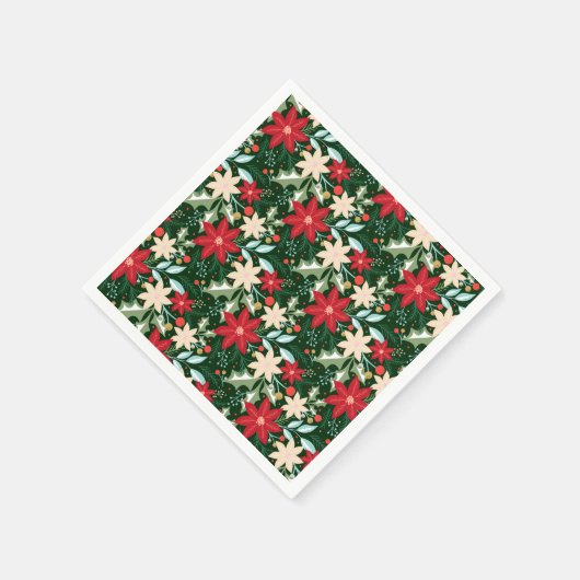 ポインセチア葉花とクリスマス スタンダードカクテルナプキン (角)