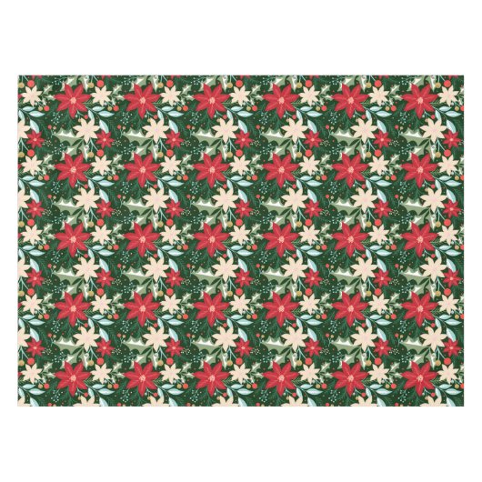 ポインセチア葉花とクリスマス テーブルクロス (正面(横))