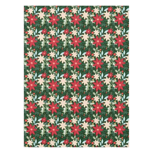 ポインセチア葉花とクリスマス テーブルクロス (正面)