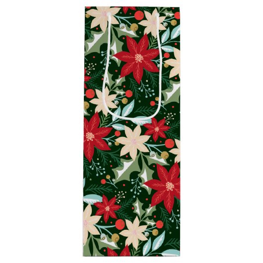 ポインセチア葉花とクリスマス ワインギフトバッグ (正面)