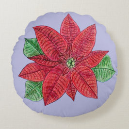 ポインセチア装飾用クッション – ラベンダーバックグラウンド ラウンドクッション