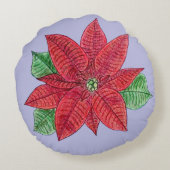 ポインセチア装飾用クッション – ラベンダーバックグラウンド ラウンドクッション (裏面)