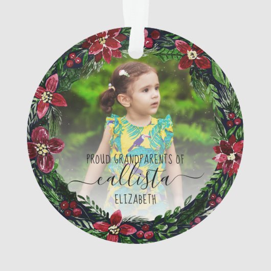 ポインセチア誇りを持ったリース祖父母の写真名 オーナメント (裏面)