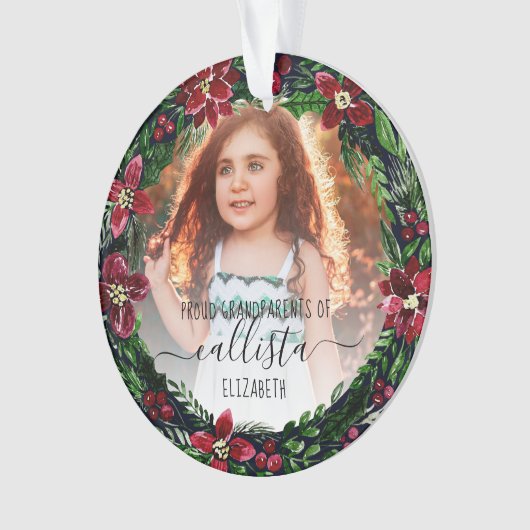 ポインセチア誇りを持ったリース祖父母の写真名 オーナメント (正面)