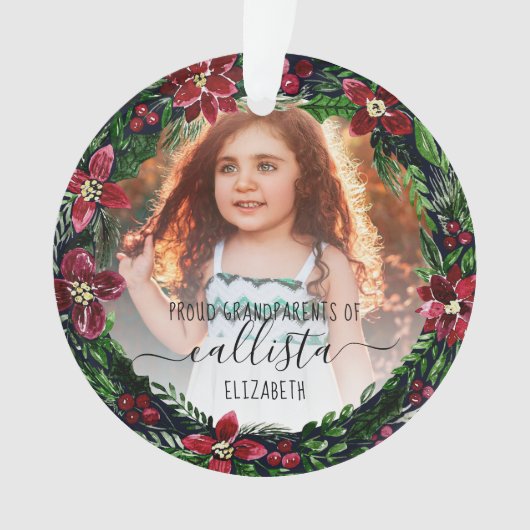 ポインセチア誇りを持ったリース祖父母の写真名 オーナメント (正面)