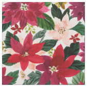 ポインセチア豊かな赤いホリデーウォーター色フローラ ファブリック (クローズアップ)