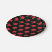 ポインセチア赤いクリスマスの花の模様（黒） ペーパープレート (アングル)