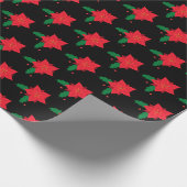 ポインセチア赤いクリスマスの花の模様（黒） ラッピングペーパー (角)