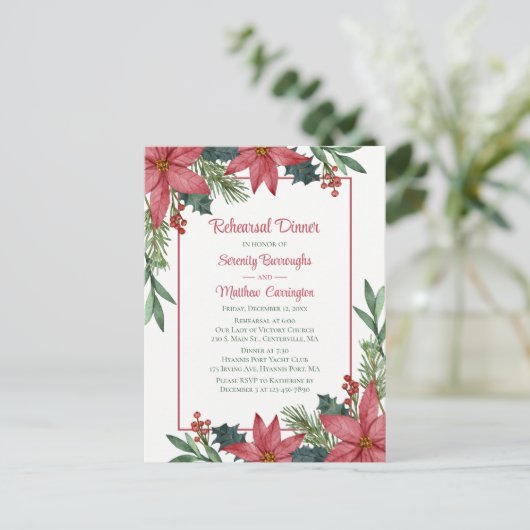ポインセチア赤いクリスマスフローラリハーサルディナー インビテーションポストカード (スタンド正面)