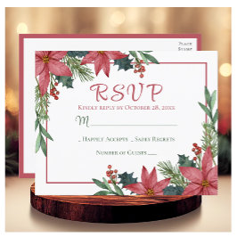 ポインセチア赤いクリスマスフローラ結婚式RSVP ポストカード
