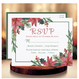 ポインセチア赤いクリスマスフローラ結婚式RSVP ポストカード