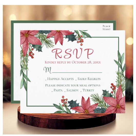 ポインセチア赤いクリスマスフローラ結婚式RSVP ポストカード