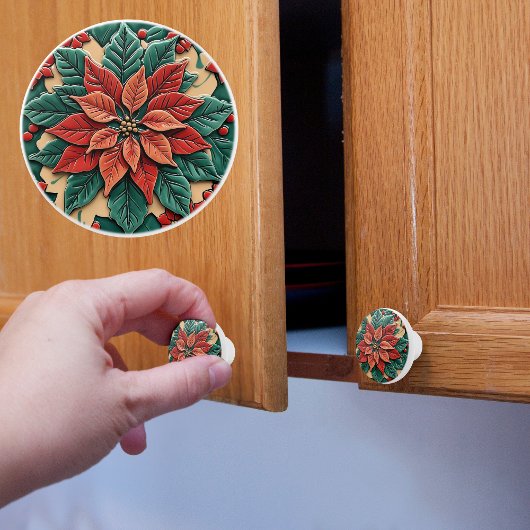 ポインセチア赤いクリスマス セラミックノブ