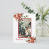 ポインセチア赤いフレーム2写真クリスマスグリーティング ポストカード (スタンド正面)