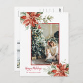 ポインセチア赤いフレーム2写真クリスマスグリーティング ポストカード (正面/裏面)