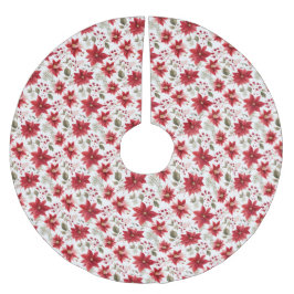 ポインセチア赤いホワイトグリーンホリデークリスマス ブラッシュドポリエステルツリースカート