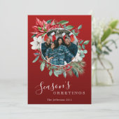 ポインセチア赤い写真シーズンのグリーティングクリスマス シーズンカード (スタンド正面)