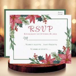 ポインセチア赤い冬の結婚式のクリスマスRSVP ポストカード