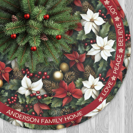 ポインセチア赤い緑の松のフェスティバル言葉クリスマス ブラッシュドポリエステルツリースカート